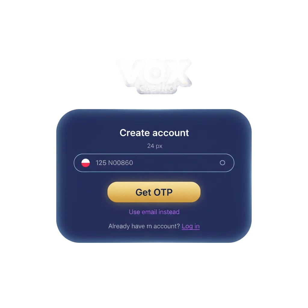 Grafika procesu: rejestracja, logowanie i weryfikacja w VOX casino; szybkie wypłaty, bonus 10 000 PLN i 600 spinów