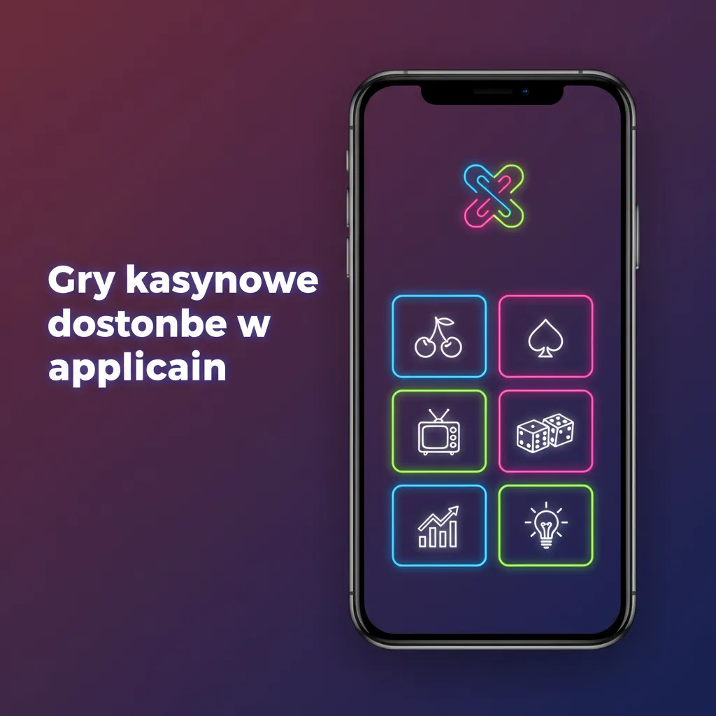 Ekran kasynowej aplikacji z wyborem gier: sloty, ruletka, blackjack, jackpoty, game shows; mobilnie pion/poziom.